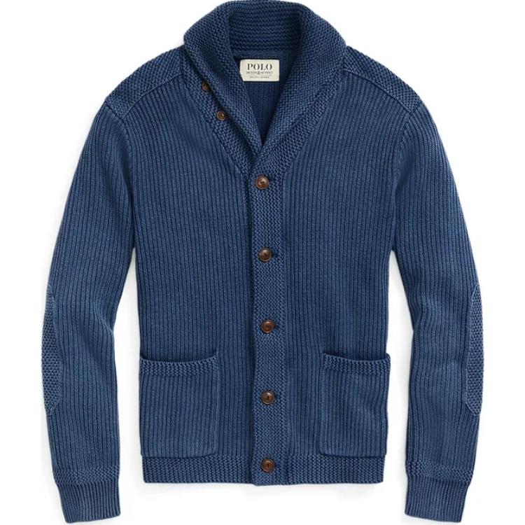 

Polo Ralph Lauren Однотонный Свободный Крой Однобортный Вязаный Свитер с Длинным Рукавом Мужской свитер Синий MNPOSWE16821354-410 L