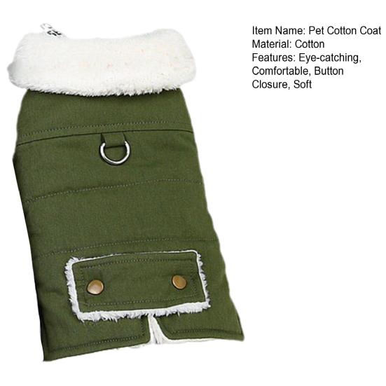 Pet Cotton Coat Stylish Button Closure Warm Comfortable Dog Cat Outerwear with Traction Ring for Winter