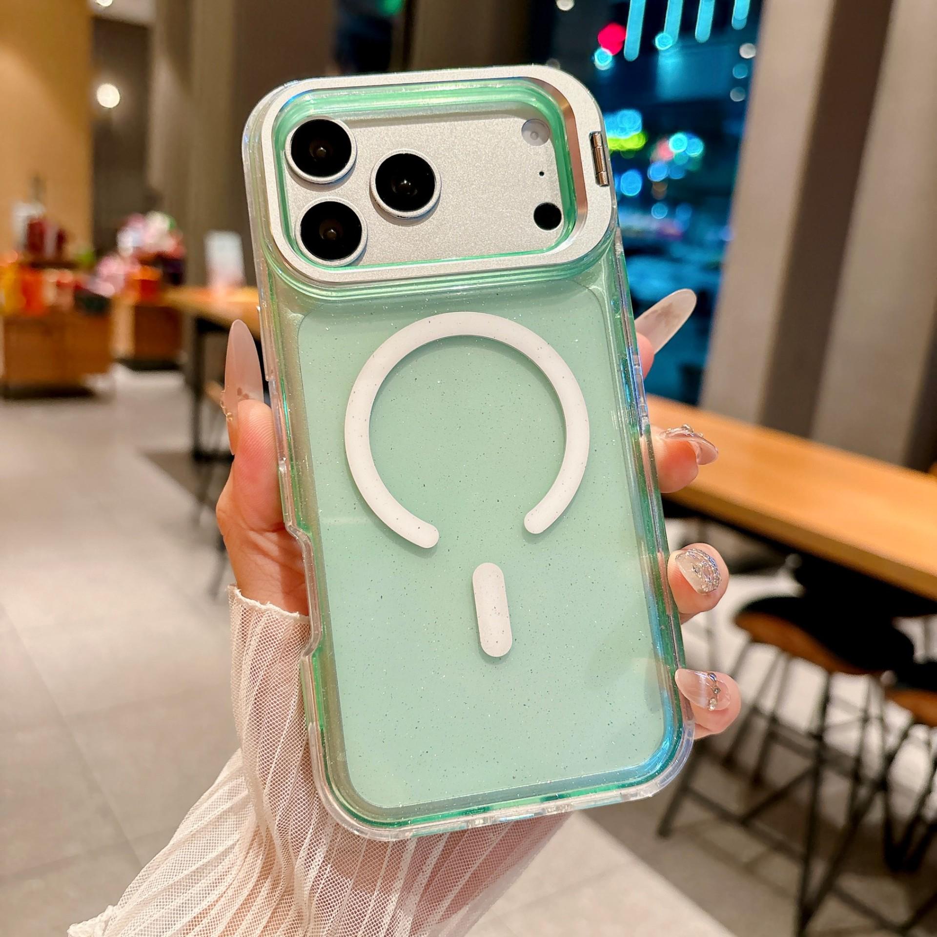 

Transparent Glitter Magnetic Metal Lens Holder for iPhone 17, Compatible with Apple 16 Pro Max Protective Case iPhone 17 Pro Max зелёный