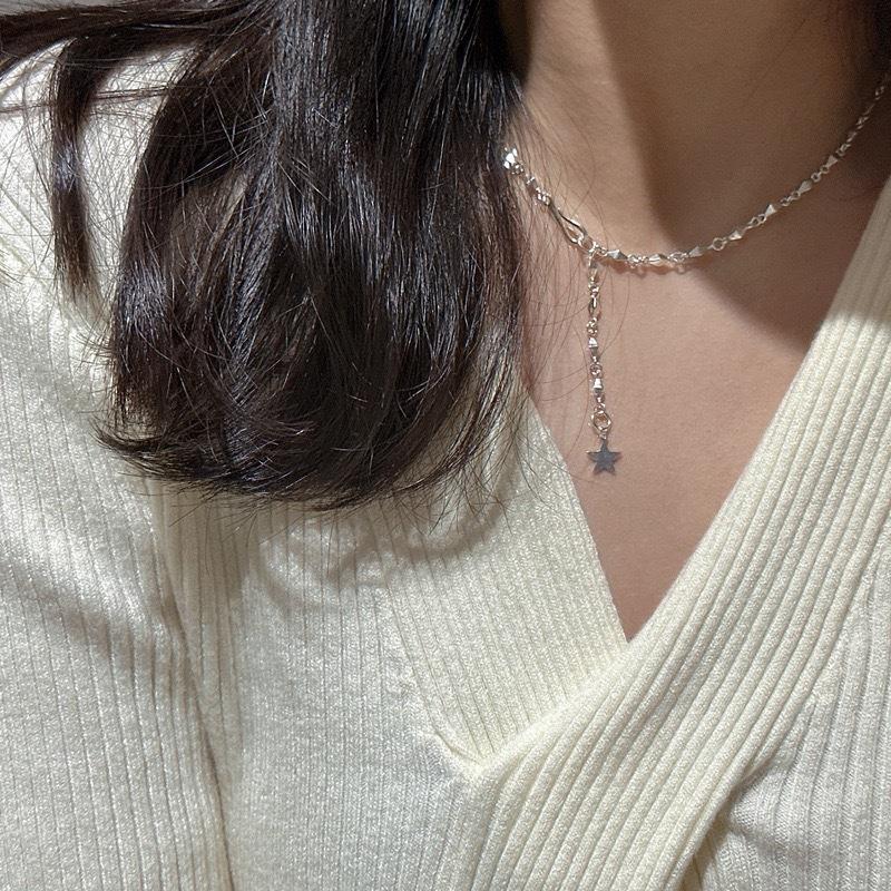 Star Sparkle Necklace Korean Version Heavy-Duty Industry Pentagram Clavicle Chain Niche Design Geometric Prism Necklace