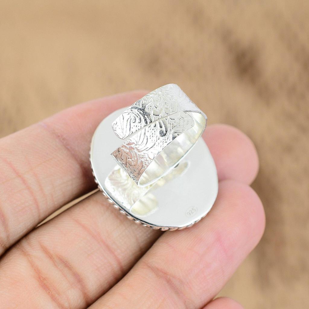 925 Silver Oval Shiva Eye Shell Stone Birthday Promise Trendy Boho Ring Jewelry