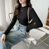 Coconut Oil Base Shirt for Women In Autumn and Winter New Korean Style Slim Fit and Velvet Round Neck Long Sleeve Versatile Warm Top