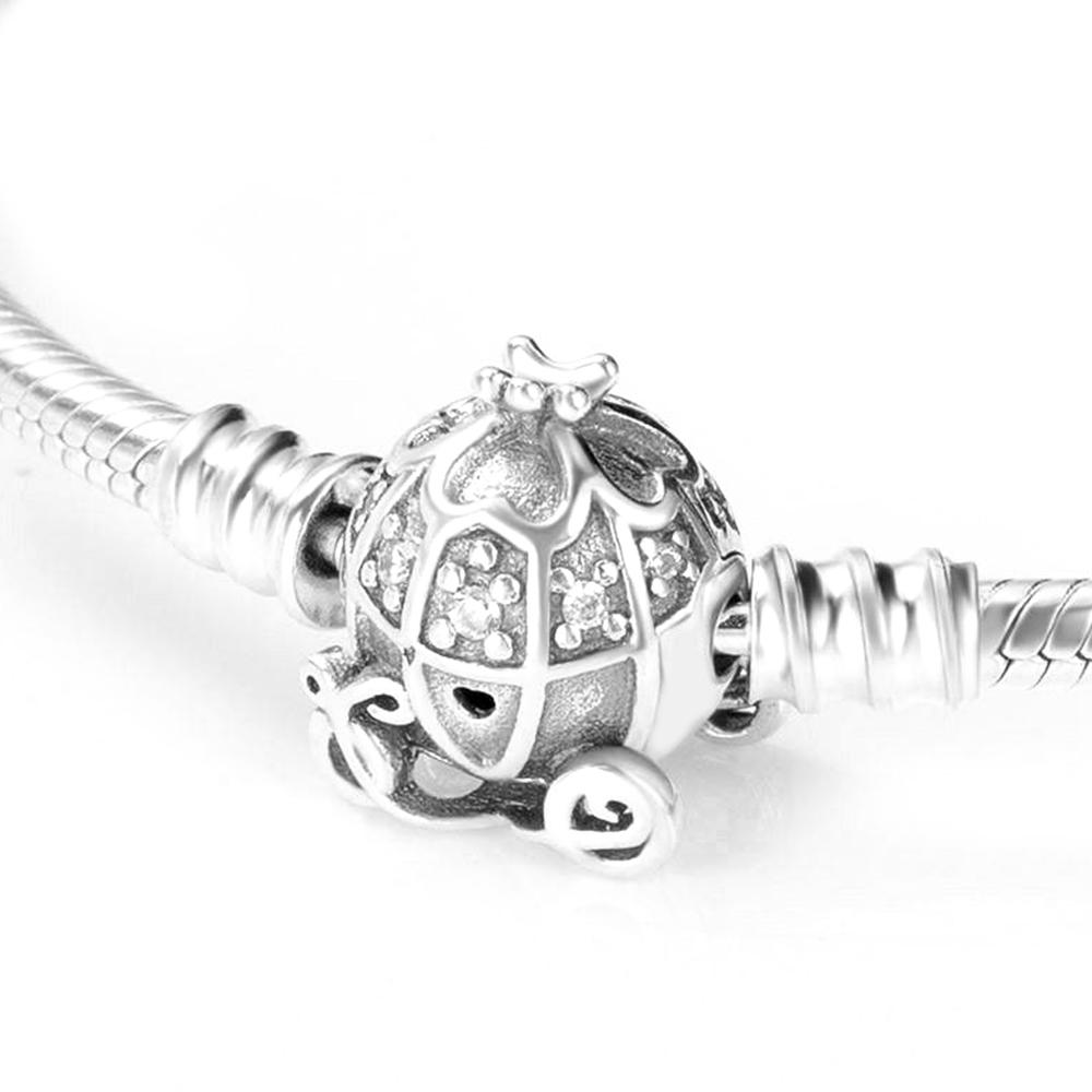Original  Silver Cinderella Pumpkin Coach Clasp Bracelet for Women Birthday Jewelry Gift Fashion Brand DIY Bracelets