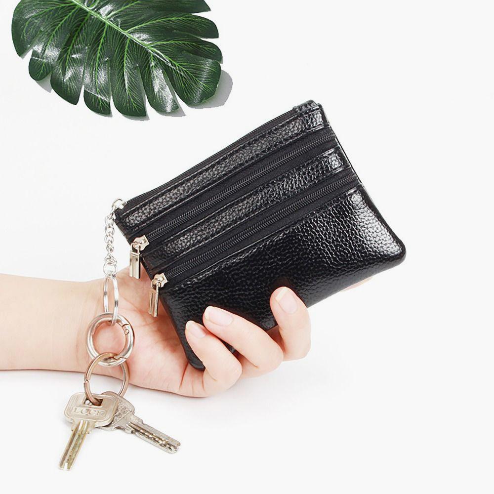 Durable PU Leather Money Coin Purse Waterproof with Key Ring Credit Card Holoder Wear-resistant Zipper Pocket Purse Maiden
