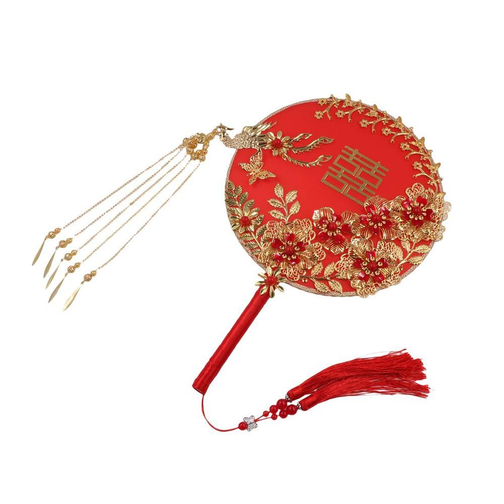 Decorative Tassels Phoenix Handheld Embroidery Fan Bridal Group Fan Hand Bouquets Chinese Fan