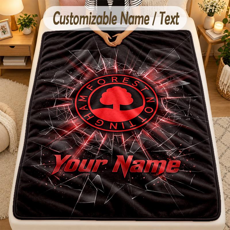 Flannel BlanketNottingham Forest FC Custom Name Text Personalized Soft Warm Throw Blanket Home Decor Gift
