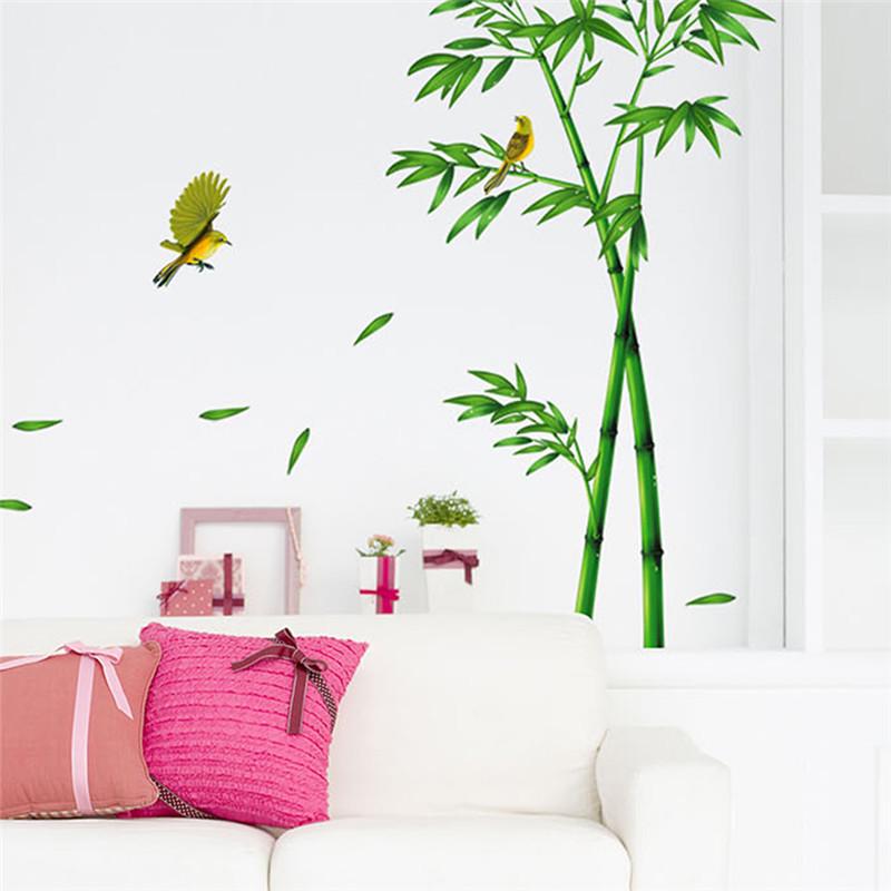 Oficina De Pared Pegatina De Sala De Estar Estilo Chino PVC verde de bosque de bambú decoración para el hogar