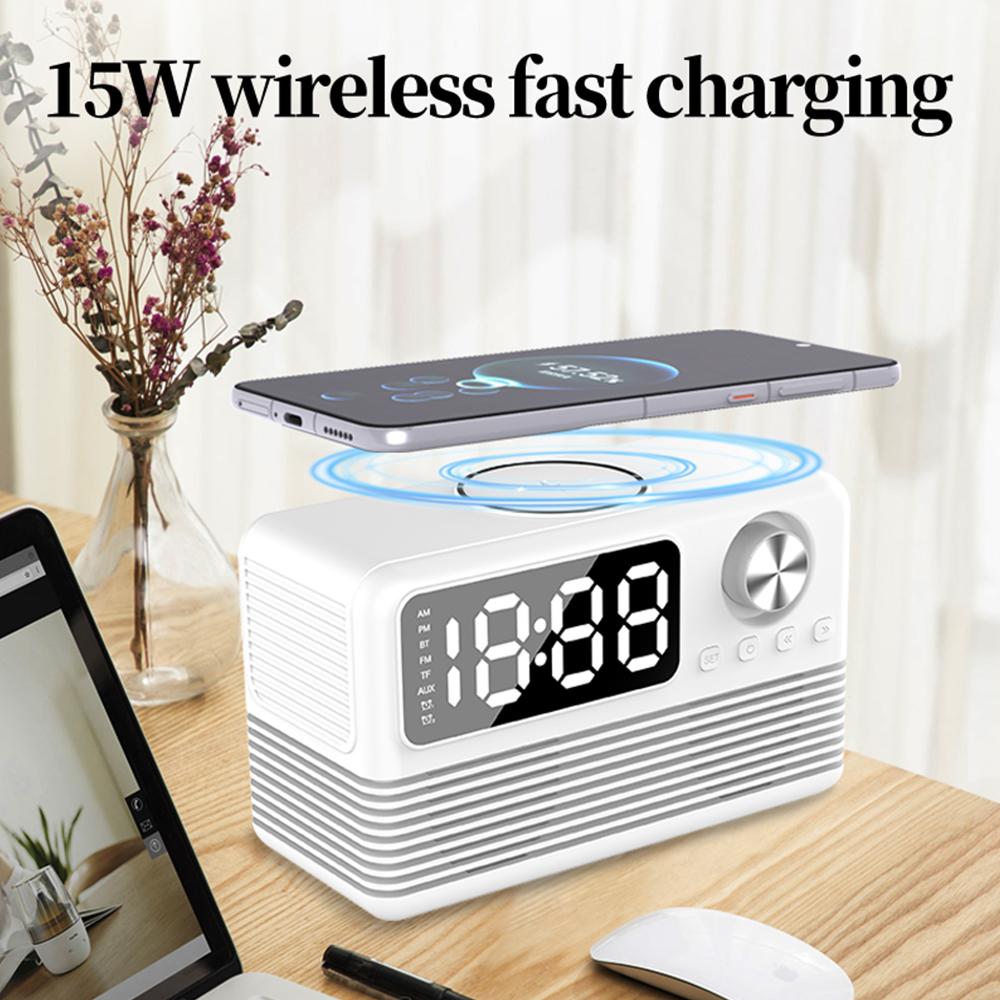 Retro-Stil Kabelloses Laden Bluetooth-Lautsprecher Wecker FM-Radio Desktop-Nachttischlautsprecher TF-Kartenleser Computerlautsprecher