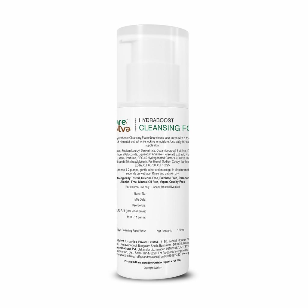 Pure Tatva Hydraboost Cleansing Foam | Niacinamide + Panthenol | Deep Hydration Face Wash for Bright, Soft & Nourished Skin | Gentle Daily Cleanser