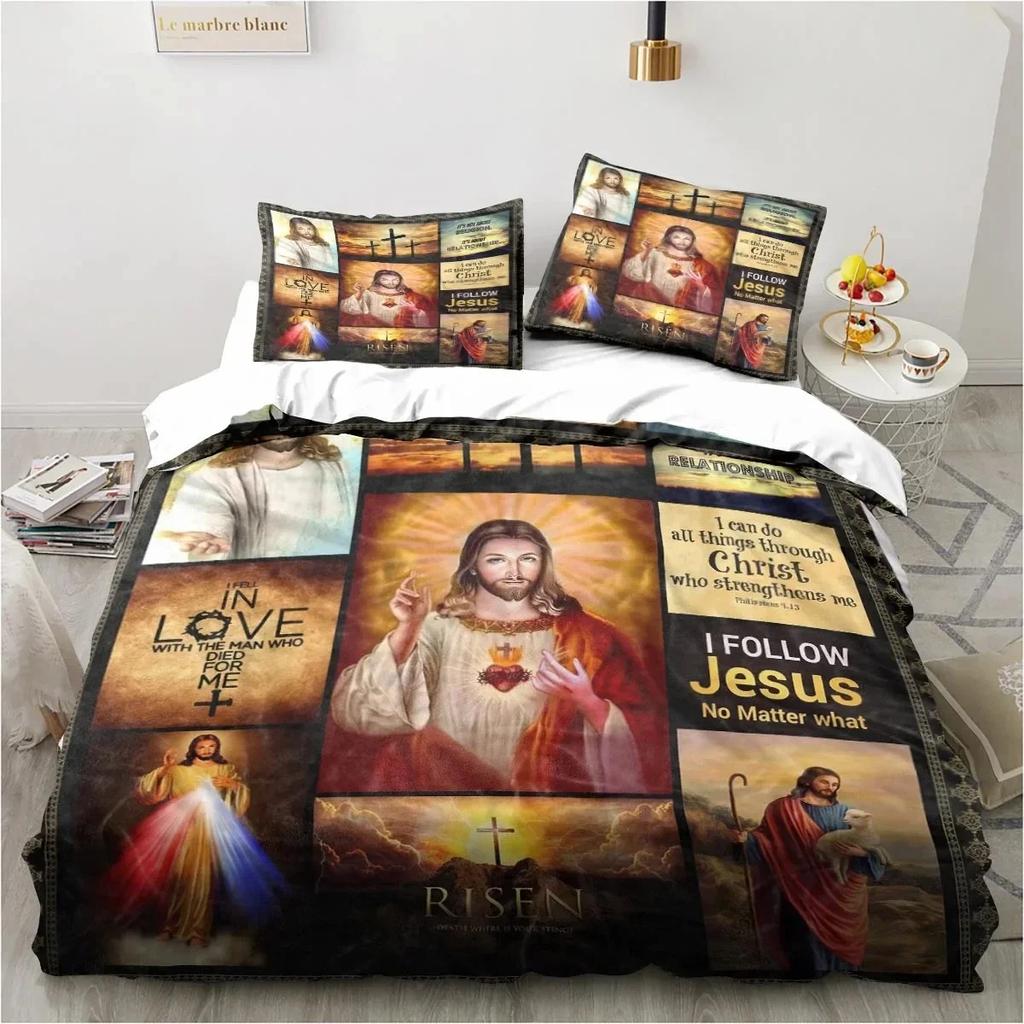Jesus Christ Christian Religious Bedding Set Duvet Cover Quilt Cover Pillowcase King Queen Size