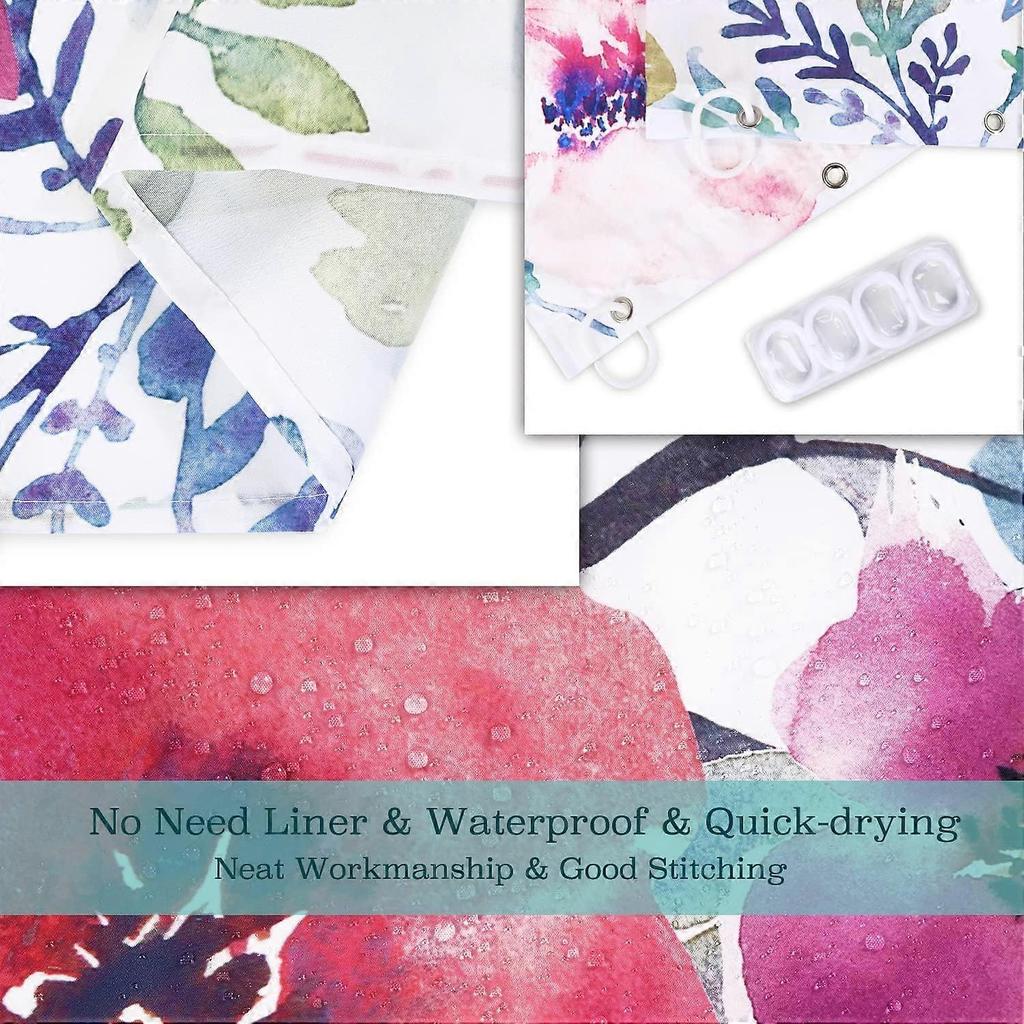 Watercolor Floral Bouquet Print Waterproof Shower Curtain - Stylish, Durable & Easy-Care Choice For Charming Bathroom Décor