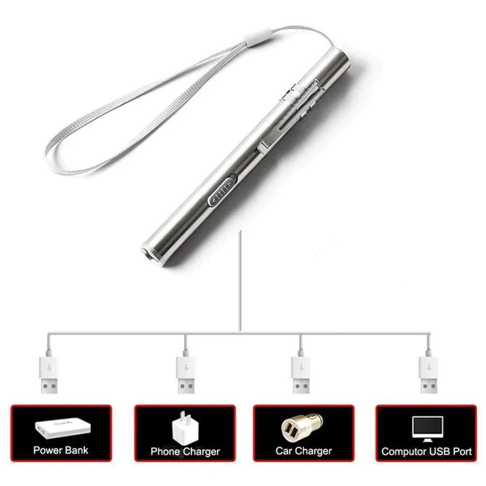 Rechargeable LED Flashlight Pen Light Mini Torch White/Yellow Light with USB Charging Cable for Doctors Nurse