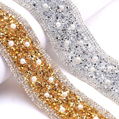 Gold, Silber, Perle Harz Strass Gemischter Diamantstreifen Heißschmelzkleber Heißer Diamantstreifen Tasche Bekleidungszubehör