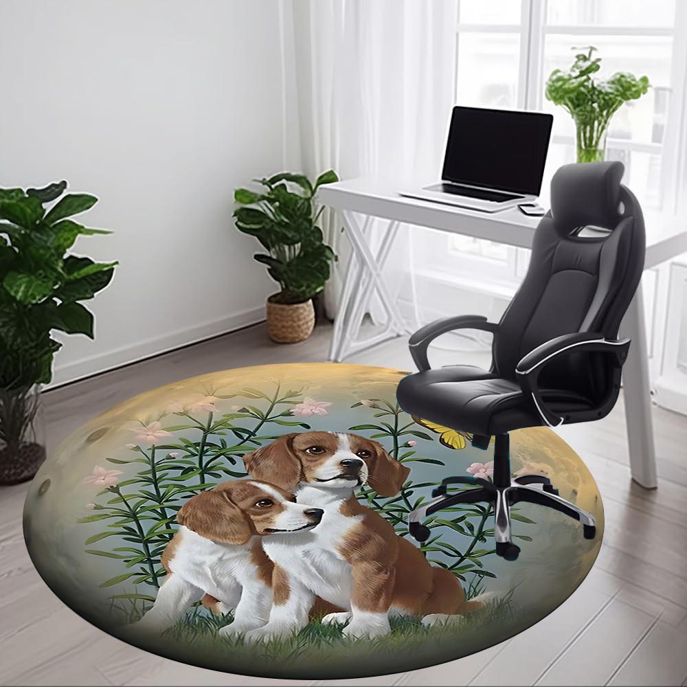 1pc Beagle Print Chair Carpet for Office, Round Polyester Mat, Indoor Decor for Office, Easycare Fabric, Washable Non-slip Area Carpet
