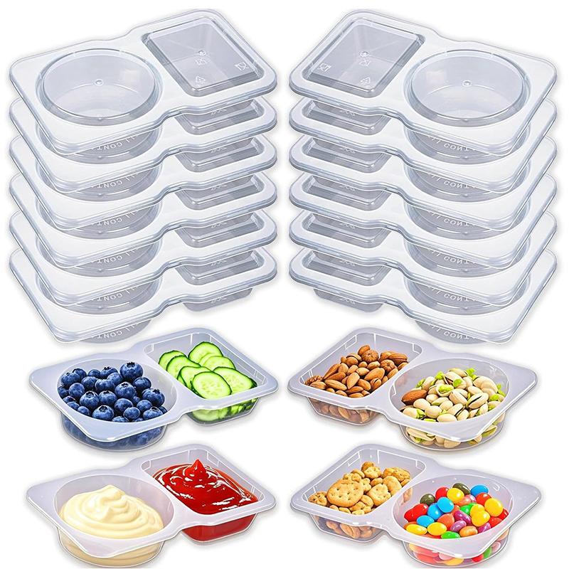 5/10/15Pcs Double Compartment Seasoning Container With Lid Portable Compartment Snack Container For Daily Outdoor Picnic