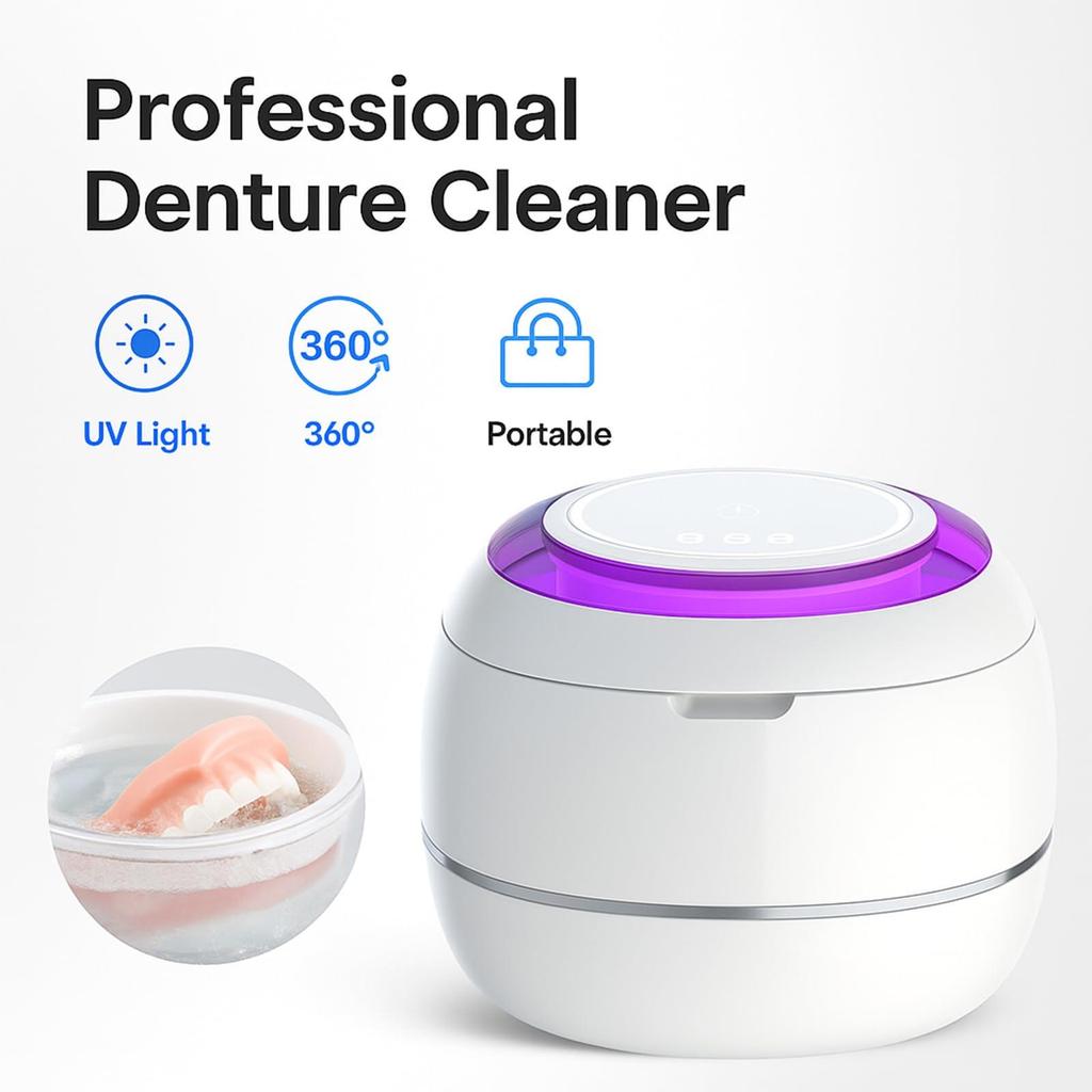 Ultrasonic Multi-functional Denture & Jewelry Cleaner with Purple Light, 180ml Capacity