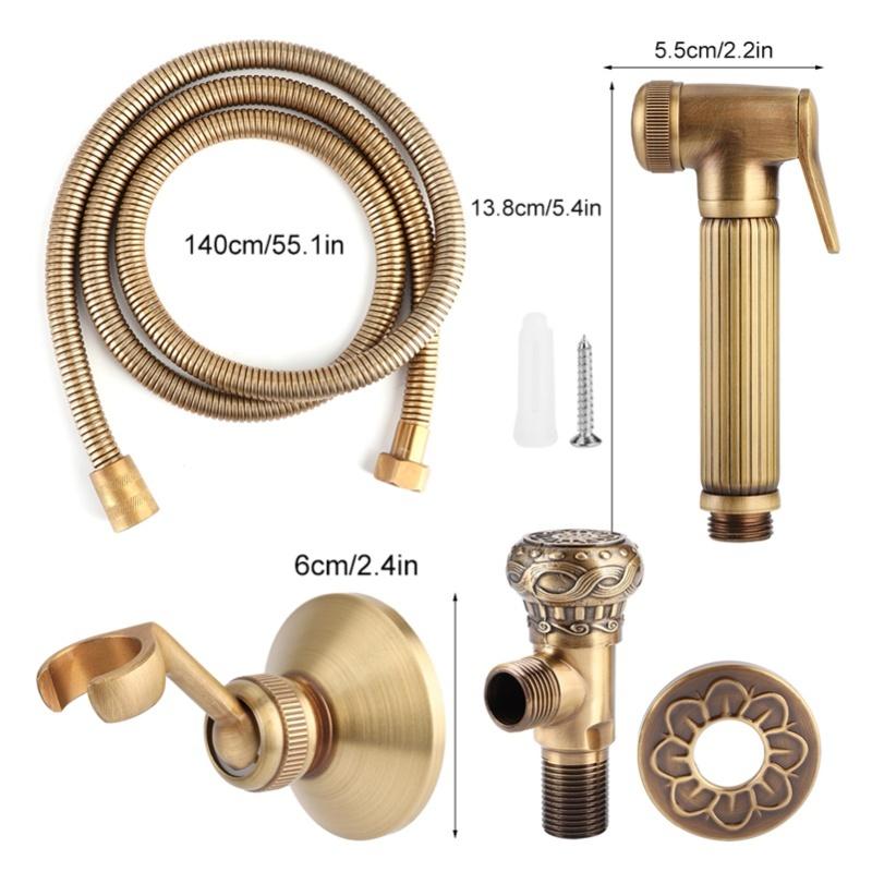 Pulverizador Bidé de Mão de Latão Vintage, Cabeça de Pulverização, Suporte, Kit de Mangueira, Acessórios de Banheiro