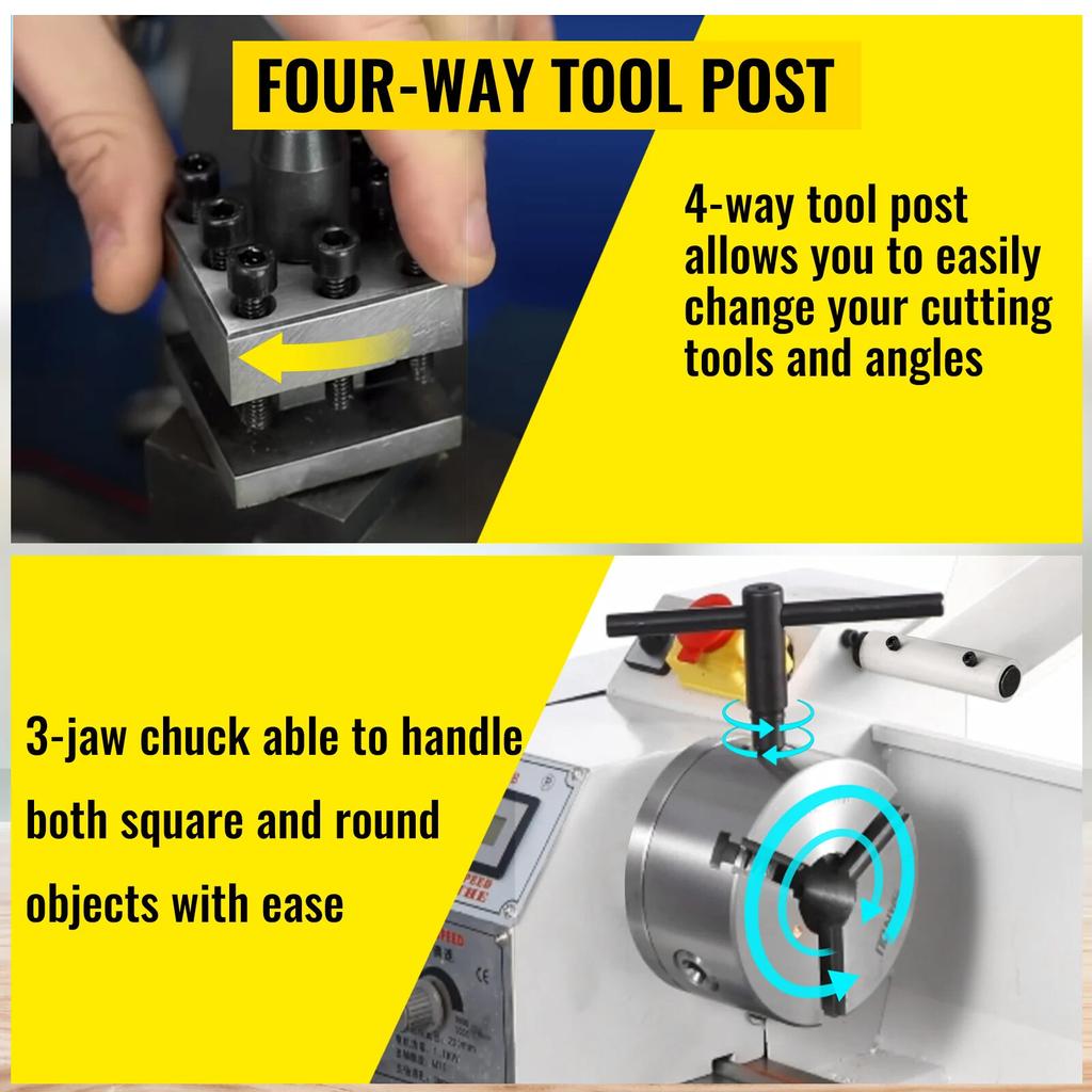 1100W Mini Lathe Mini Metal Lathe 38mm Spindle 3-Jaw Chuck 220x600mm
