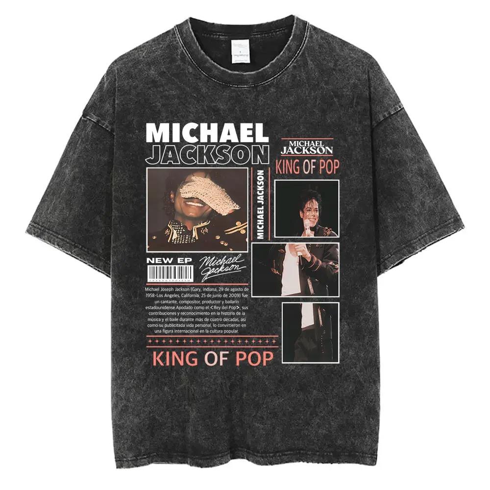 

2026 Вінтажний праний Т-shirt Майкла Джексона Короля Попу Чоловіки Жінки Ретро Готичні Рок-футболки Чоловічі Панк Оверсайз Футболки Вуличний одяг M рожевий