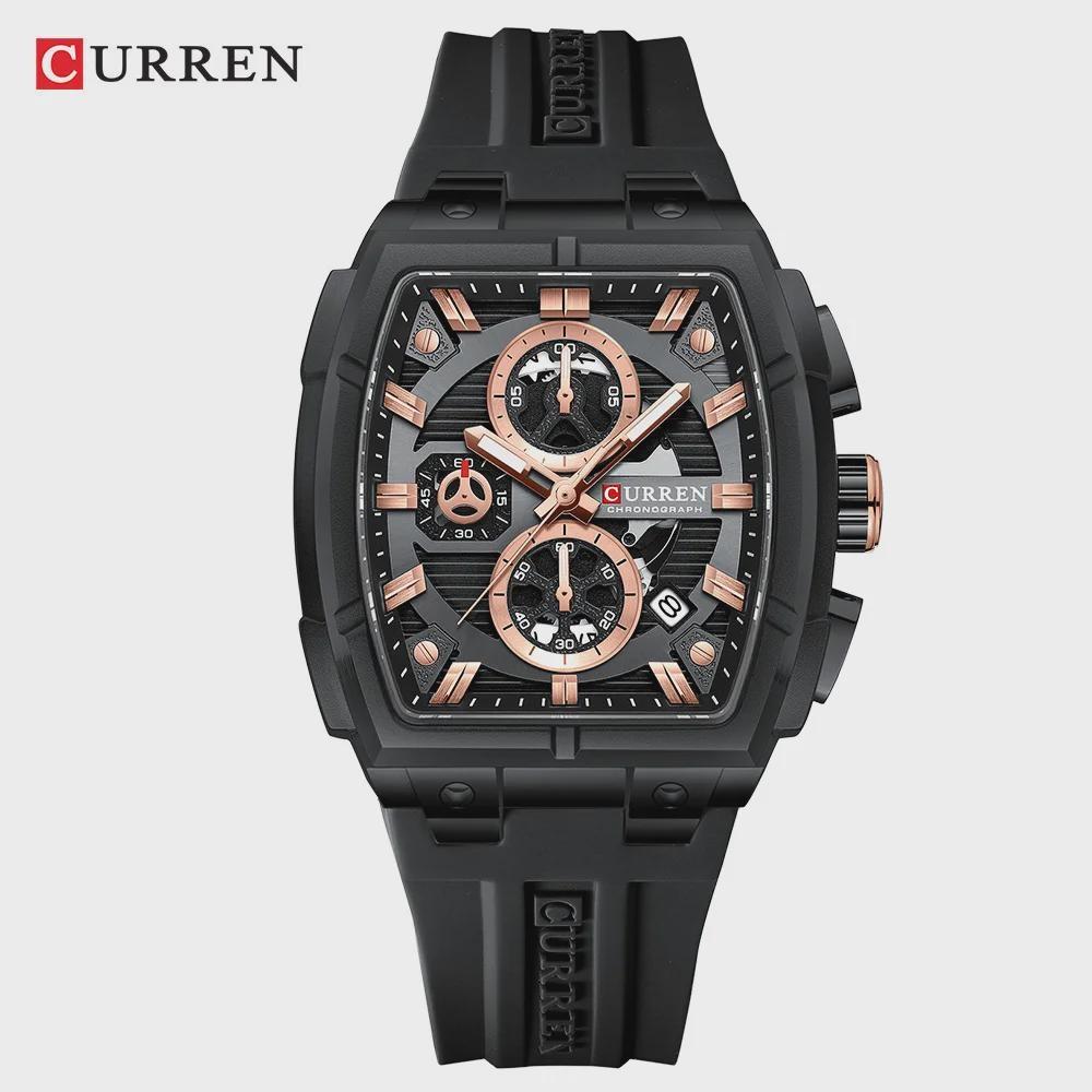 CURREN Silicon Strap Multi-functional Dialn Auto Date Design Men's Watch Sports Chronograph Watches