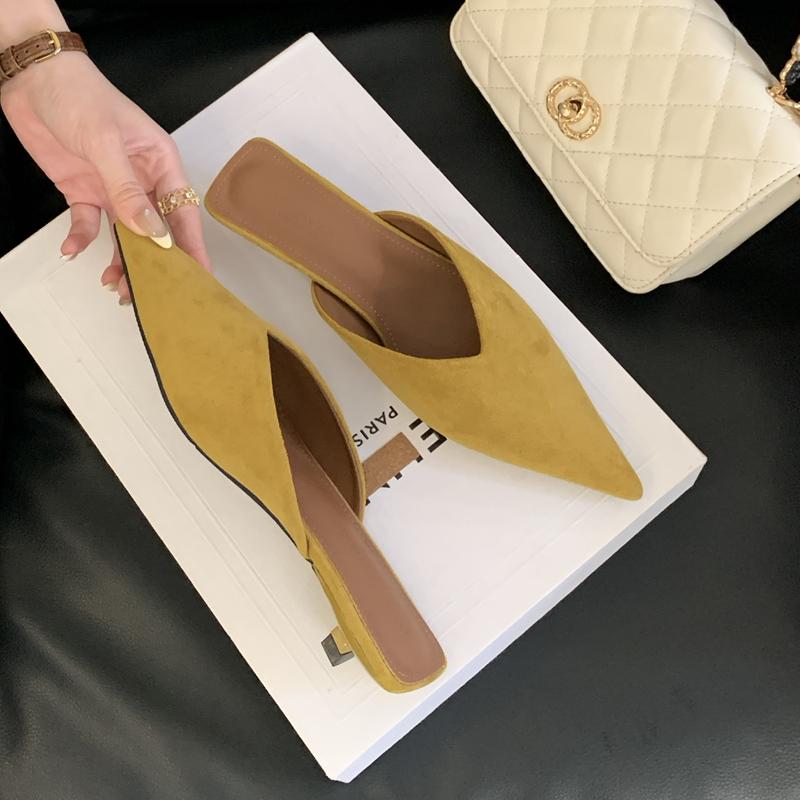 Fashion SUOJIALUN 2024 Autumn New Brand Women Sandal Shoes Fashion Pointed Toe Shallow Slip On Slingback Shoes Thin Low Heel Pumps