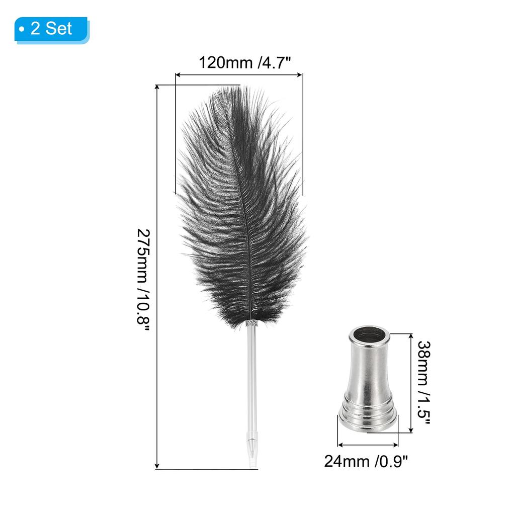 PATIKIL 2pcs Feather Ballpoint Pen Fluffy Vintage Ink Quill Pen Polished Plated Rod 2 Quills with Stand Holder for Calligraphy Writing Signature Guest