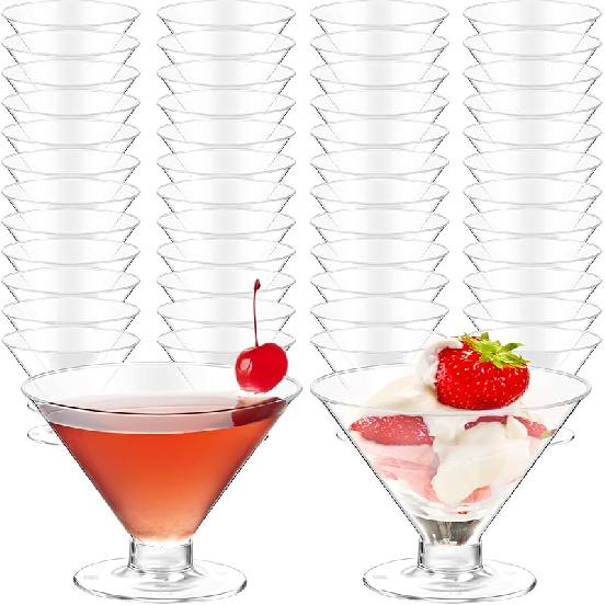 50 PCS Disposable Martini Glasses for Parties 5oz,Plastic Martini Glasses Disposable,Martini Plastic Cups for Wedding Party Bowl Wine Ice Cream Fruit 25