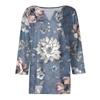Women's Fashion Casual Floral Print V-Neck Decorative Button Three-quarter Sleeve T-Shirt Top