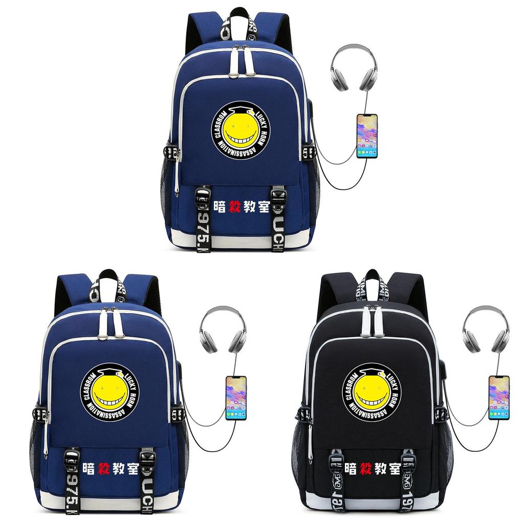 Assassination Classroom Usb Charging Student Backpack With Water Resistant Oxford Material For School Use