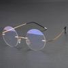 Vintage Frameless Anti Blue Light Reading Glasses Men's Round Frame Lightweight Non Face Clip UV Resistant Glasses Unisex