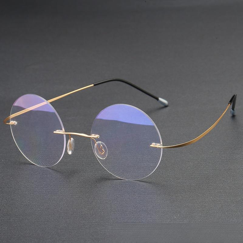 Vintage Frameless Anti Blue Light Reading Glasses Men's Round Frame Lightweight Non Face Clip UV Resistant Glasses Unisex