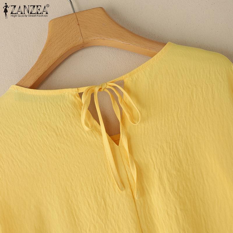 ZANZEA Women Casual Round Neck Floral Embroidery Loose Half Sleeve Blouse
