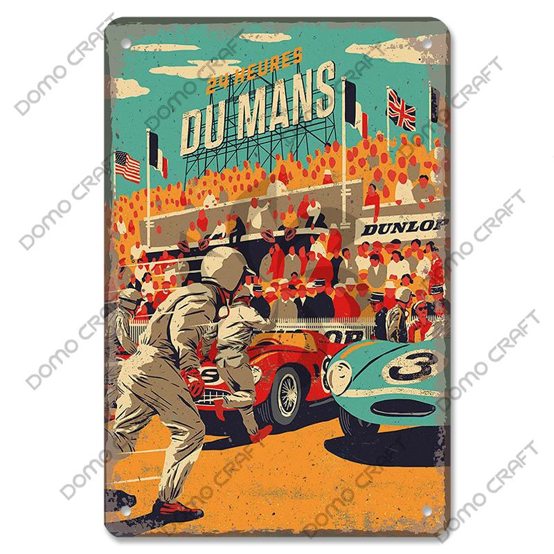 Racing Car Plaque Metal Tin Signs F1 Racetrack Vintage Metal Poster Wall Art Decor for Garage Racing Club Home