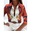 Boutique Pattern Printed Button Long Sleeve Women's Shirt Vintage Elegant Office Fashion Large Size Women's Daily Lapel Shirt