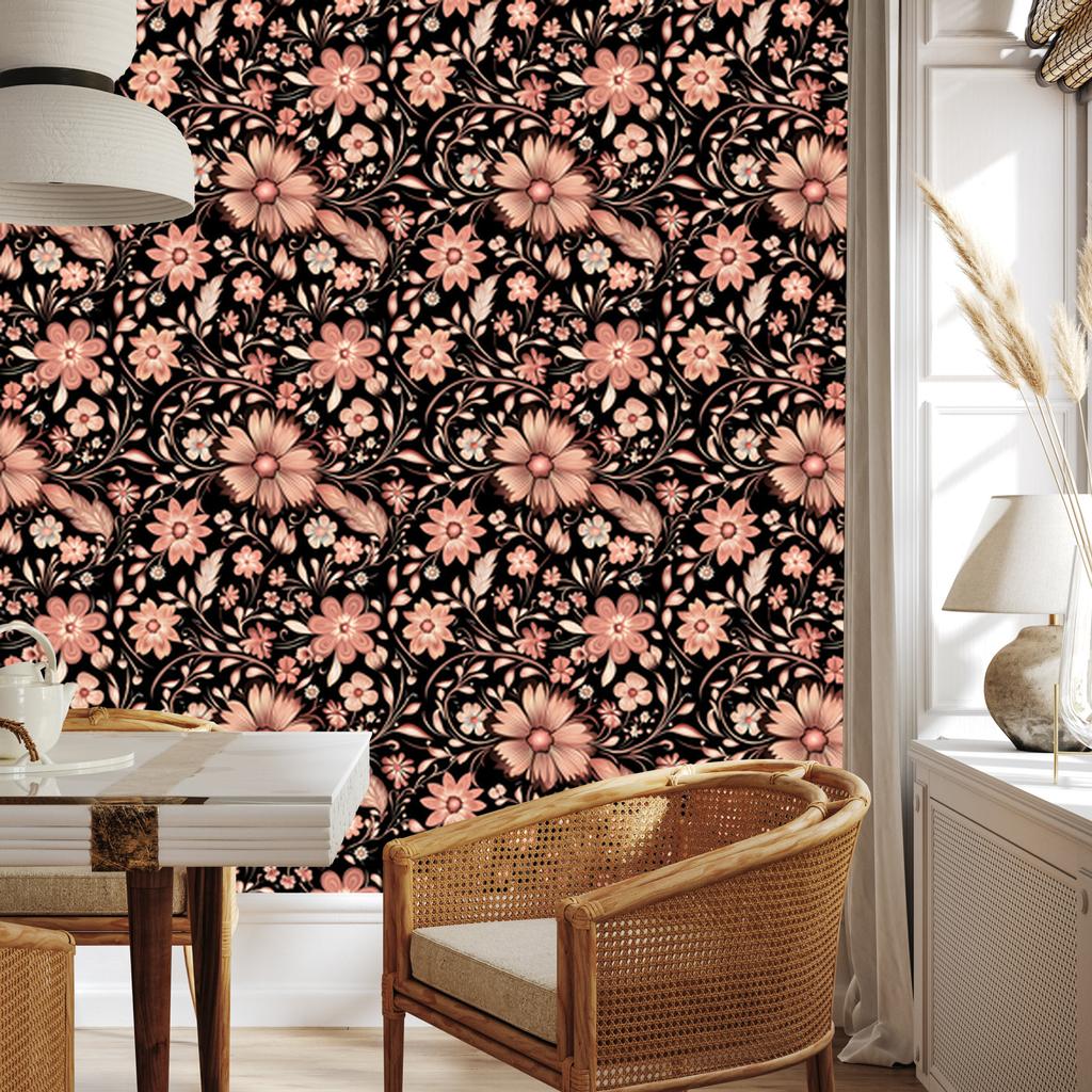Beautiful Flowers Wallpaper Rust and Brown for Living Room and Bedroom 50x1000