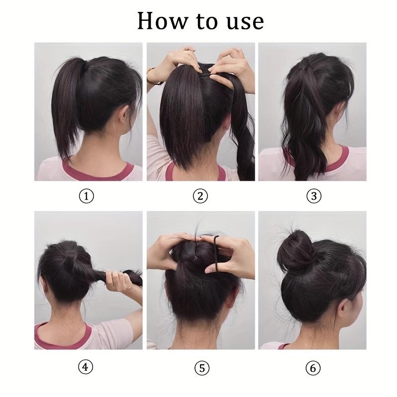 Long Synthetic 18inch Deep Wave Ponytail with Rubber Band DIY Self Winding Bun Head Curly Hair Bundle Omber Brown Black Green