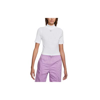 Sportswear Essential Solid Logo High Neck Short Sleeve T-Shirt Women Tops White DV7959-100