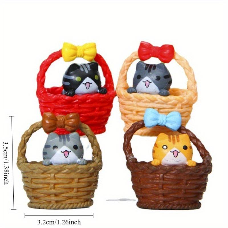4Pcs Basket Cat DIY Landscaping Micro Bonsai Succulent Resin Ornaments Set for Outdoor Patio Garden Home Holiday Party Decoration