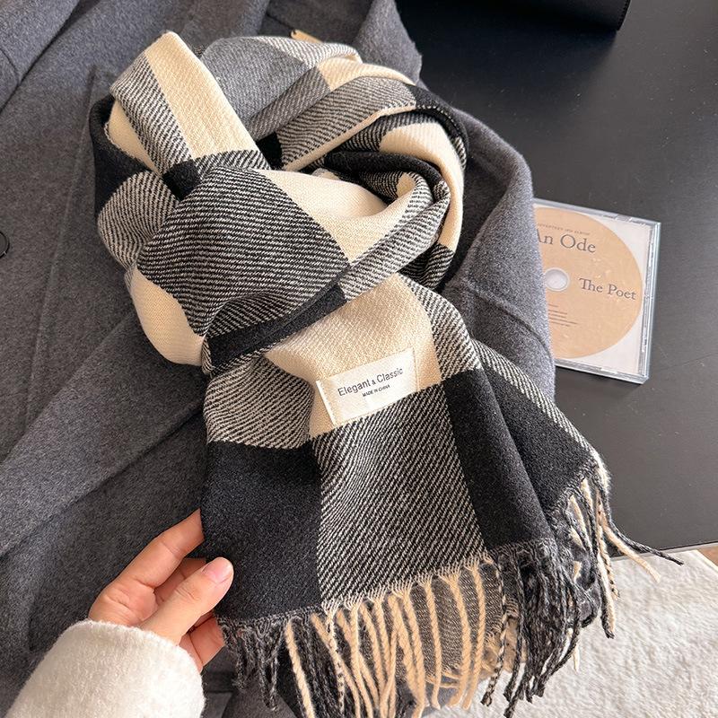 Exquisite The Striped Checkered Large Shawl Exudes An Elegant and Noble Style. It Is A Warm Autumn and Winter Scarf with A High End Touch 