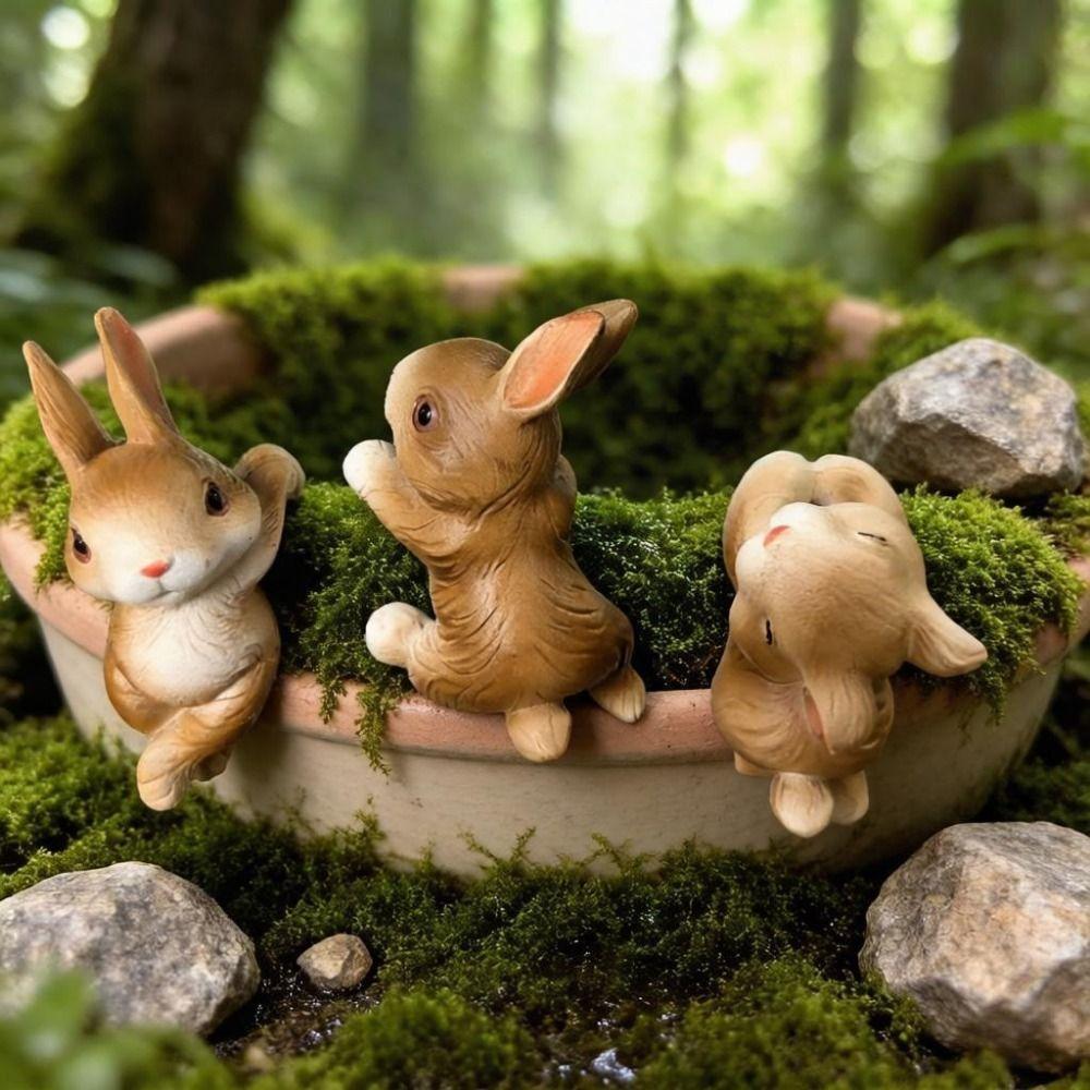 3PCS Creative Resin Rabbit Pot Hangers Cartoon Decorative Rabbit Sculpture Ornament Cute Climbing Bunny Figurine Garden Decor