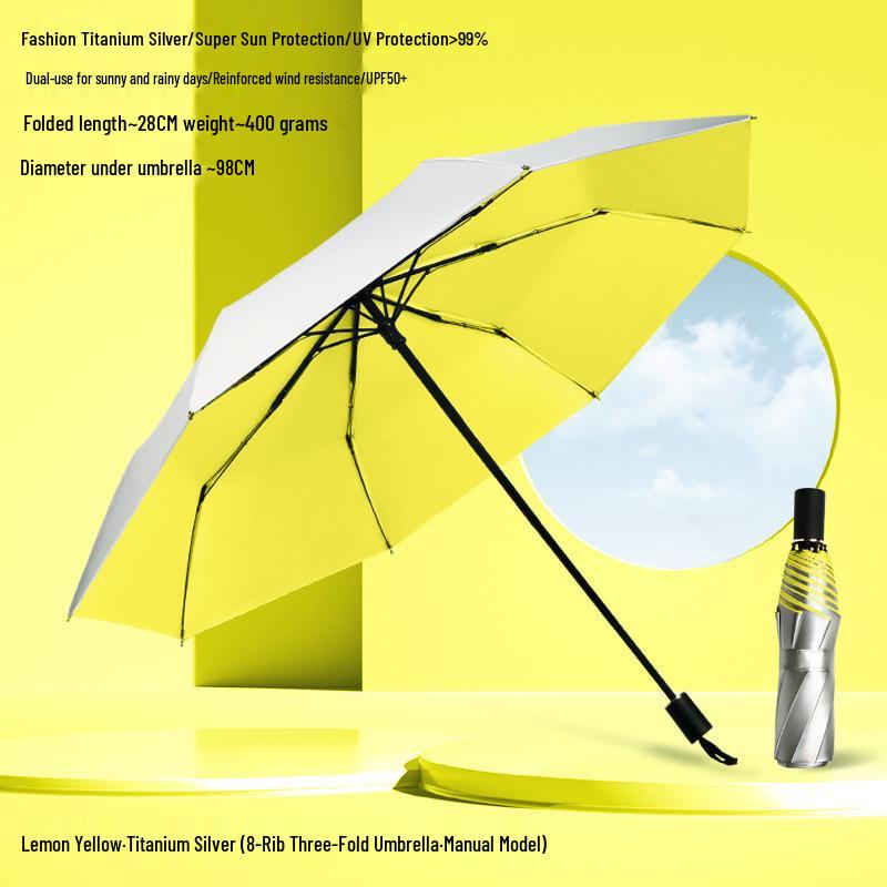 Peptide Silver Titanium Sunscreen Dual-Use Umbrella: Reflective, Sun & Rain Protection, VIP Princess Five-Fold Design.