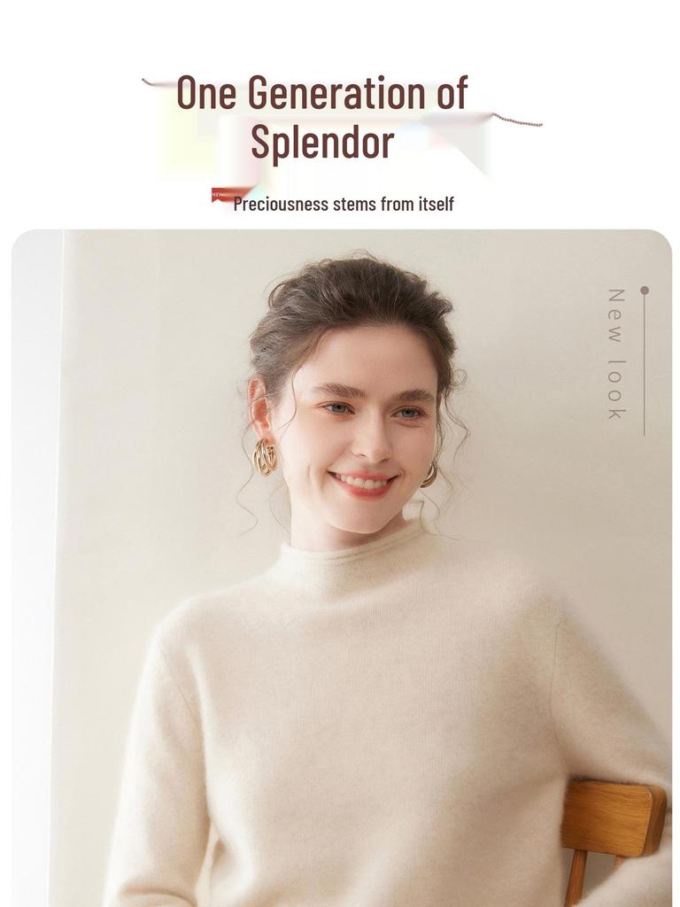 Soft & Cozy Double-Strand Thickened Baby Cashmere Pullover Sweater for Women - Half-High Neck Knit, Perfect for Autumn & Winter
