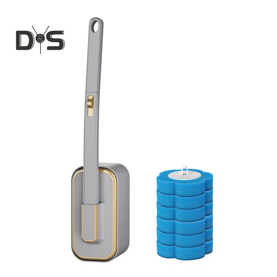 

Одноразовый ершик для унитаза, чистящее средство для унитаза с держателем и 6 сменными насадками, настенная система чистки унитаза, аксессуары для ванной комнаты серый/золотой