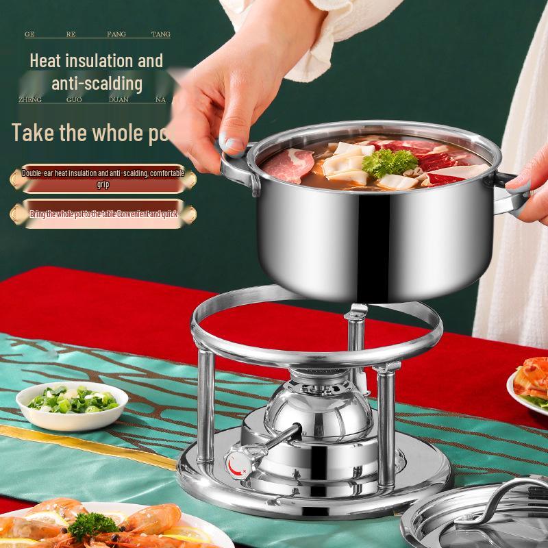 Pentola calda compatta in acciaio inossidabile svizzero: Shabu-Shabu Monoporzione con Fornello Gonfiabile Portatile