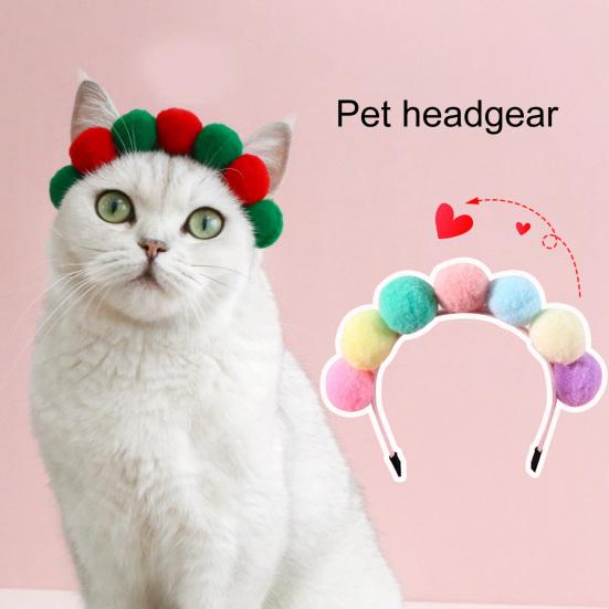 Headgear Mini Ball Design Ultra-Light Friendly to Skin Vivid Color Easy-wearing Dress Up Polyester Pet Cat Hair Hoop Party Decoration Headdress