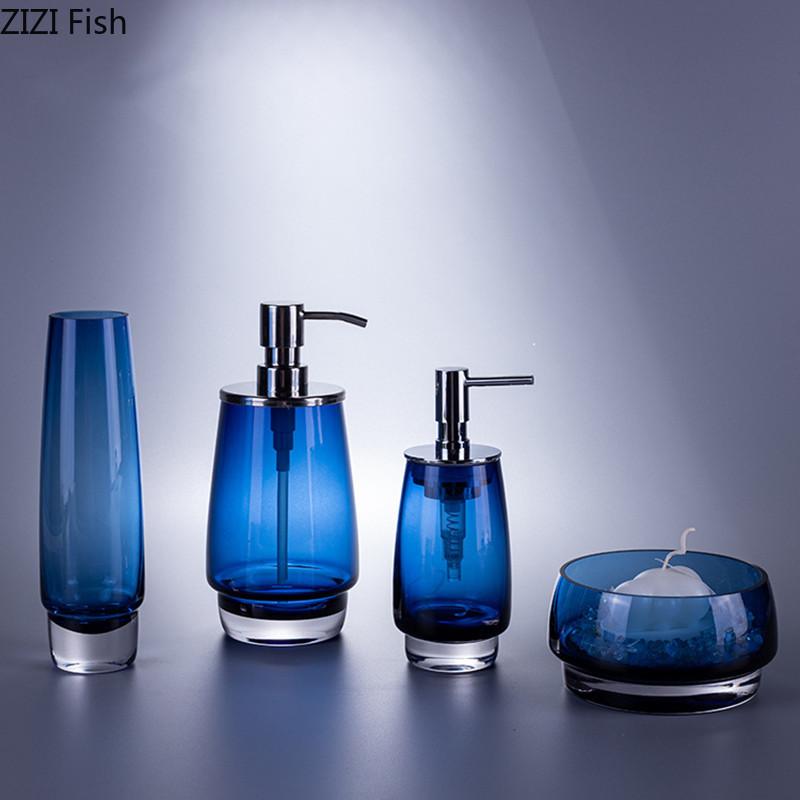 Light Luxury Glass Toiletries Creative Blue Soap Dispenser/vase Hotel Bathroom Hand Soap Bottle Modern Home Bathroom Accessories