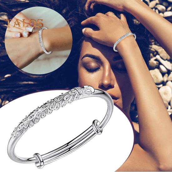 Women Bangle Copper Silver Color Curved Adjustable Smooth Polished Luster Wrist Jewelry Anniversary Birthday Gift Lightweight Bangle