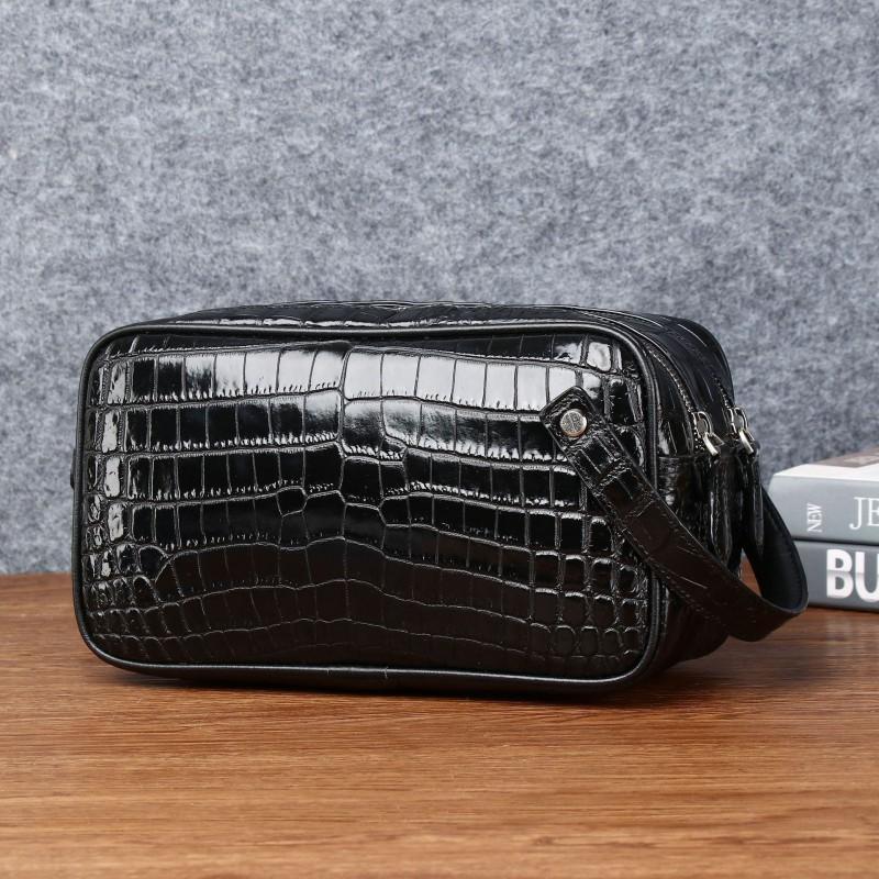 New Crocodile Belly Pattern Men s Handbag Large Capacity Toilet Bag High End Double Zipper Hand 26x11x15 чёрный