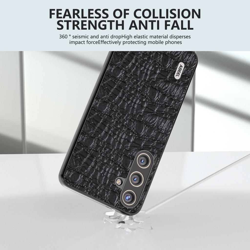 ABEEL For Samsung Galaxy S24+ Texture Case Genuine Cow Leather Coated PC+TPU Phone Cover