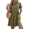 Women's Casual Round Neck Pleated Short Sleeve Dresses